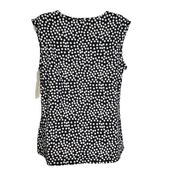 Studio Works Womens Top Medium Sleeveless Tank Black White Polka Dot Keyholes - Picture 2 of 10